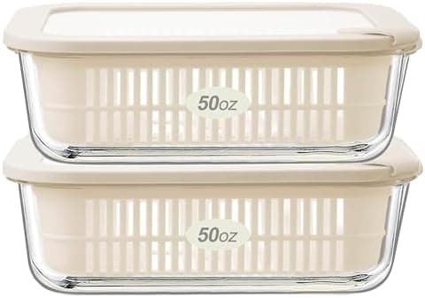 Urban Green Glass Food Storage Containers with Glass Lids, Microwave Safe Food Container Set, Aitight Meal Prep Container Set, BPA Free Colander, LeakProof, 2 Pack