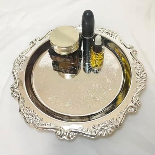 YAOPEL Round Tray Decorative Perfume and Makeup Organizer, Vintage Sliver Trays 7.87”, Stainless Steel Metal Tray for Dresser, Bathroom or Jewelry Display Home Decor
