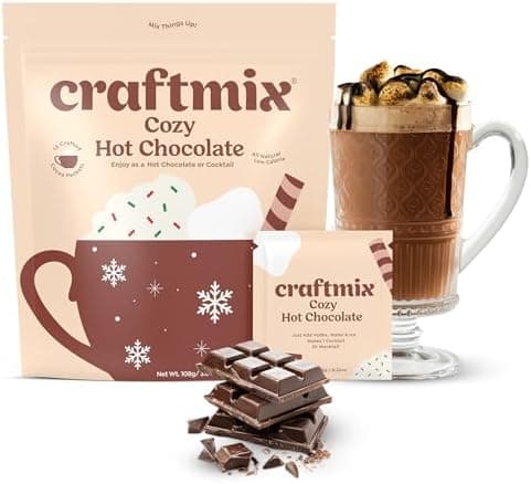 Craftmix Cozy Hot Chocolate Mix - Instant Hot Cocoa Drink Mix Packets - Made with Real Cocoa Beans - Add Milk or Water - Vegan, Low-Carb, Low-Sugar, Dairy-Free, Gluten-Free, 12 Pack