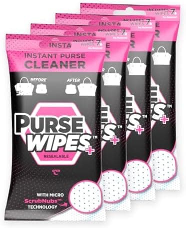 SneakERASERS: PurseWIPES Purse Cleaner Wipes - Portable Leather Wipes for Bags, Purses, and Backpacks, Dirt and Scuff Remover with Innovative ScrubNubs, Perfect for Quick Cleaning, (28 wipes)