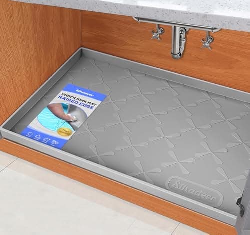 SIKADEER 28" x 22" Under Sink Mat Waterproof, Silicone Mat Kitchen Drawer Shelf and Cabinet Liner, Sink Protector for Kitchen Organizers and Storage, Boot Tray Pet Food Mats