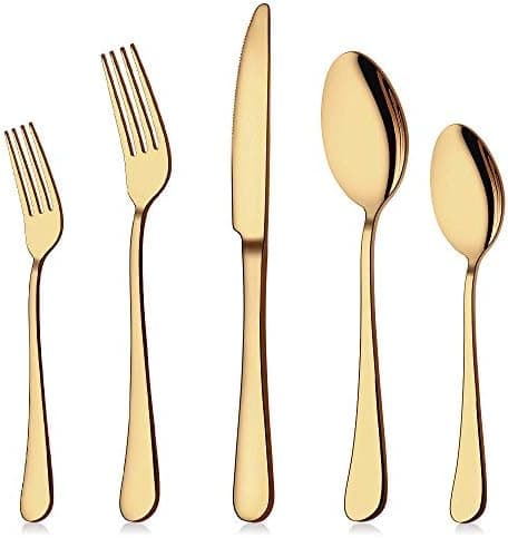 Aisoso Gold Silverware Set, 20-Piece Flatware Set Stainless Steel Cutlery Kitchen Utensil Set Tableware Service for 4