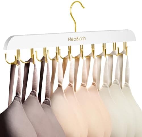 Bra Hanger for Closet Organizers and Storage | Space Saving Wooden Hanger | 20 Steel Hooks for Tank Tops, Camis, Hats, Lingeries, Belts, Ties, Scarfs Holder| 360° Rotating Non-Slip (1, White)