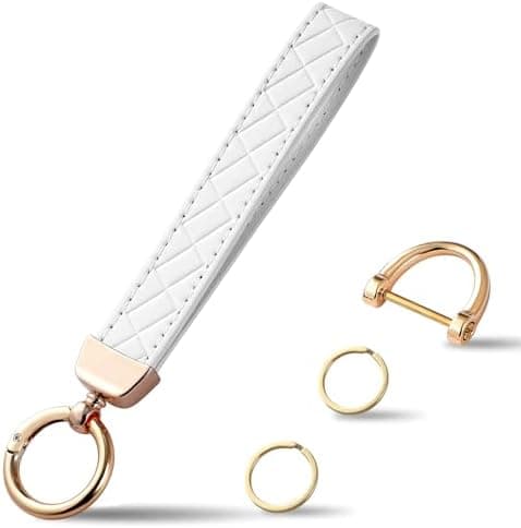 Weixiltc Leather Wristlet Keychain, Car Key Chain Holder with 2 Key Ring & Anti-Lost D Ring, Key Fob Wristband for Women