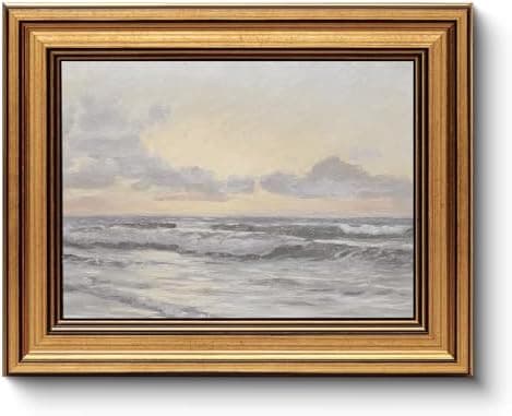 HUARCEY Gold Framed Vintage Wall Art for Living Room, Landscape Painting Prints Shelf Decor for Kitchen, Aesthetic Coastal Bedroom Wall Art, Christmas Gifts for Friends or Family ( Sea or Sky - 8"x10" )