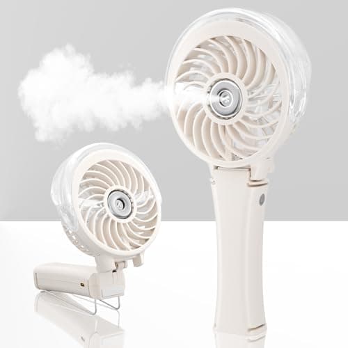 HandFan Upgraded Portable Handheld Misting Fan, Personal Mister Fan Rechargeable, Spray Water Mist Fans, Foldable Mini Cooling Hand Fans for Summer, Beach, Travel, Outdoors, Makeup, Disney(Beige)