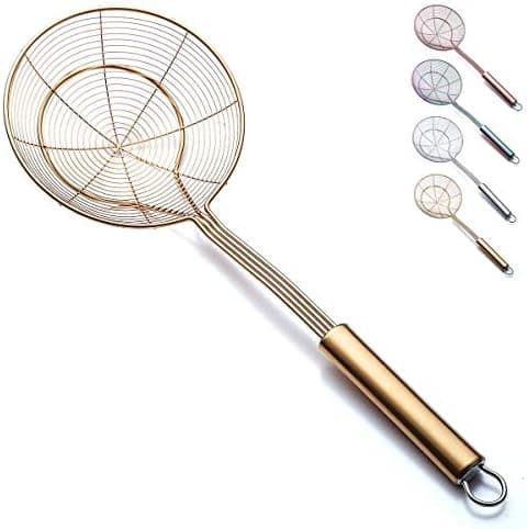 Gold Strainer Spider Skimmers For Kitchen,Kyraton Stainless Steel Titanium Gold Plating Slotted Spoon Pasta Strainers Tomato Food Strainer Skimmer Ladle For Kitchen Cooking and Frying Food
