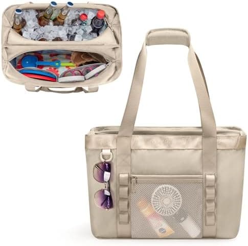 Yarwo Beach Bag for Women, Sandproof Swim Tote Bag with Cooler Compartment and Wet & Dry Pockets for Pool Cruise Vacation