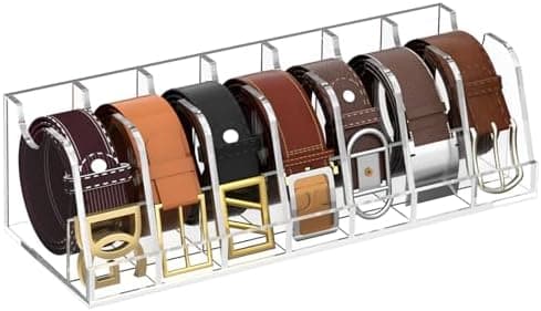 NIUBEE Belt Organizer - Acrylic Belt Storage Holder with 7 Compartments and Display Stand