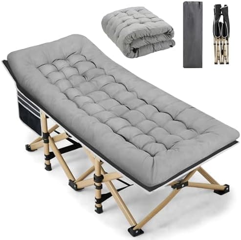 Fragess Portable Camping Cot, 600LBS Max Load, Extra Wide with Thick Mattress, Folding Cot for Outdoor Camping/Office, Home Nap (Grey)