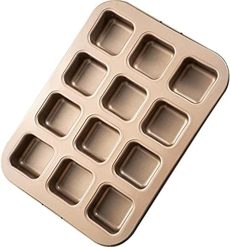 Yomvzake Brownie Pan, Mini Square Muffin Pan Nonstick 12 Cavity Small Cupcake Pan Individual Brownie Mold for Baking Brownie Muffin Cupcake Keto Fat Bombs, Great for Halloween, Christmas