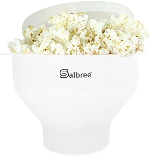 The Original Salbree Collapsible Silicone Microwave Popcorn Popper Maker Machine, Microwavable Bowl Holds 16 Cups, Uses Hot Air and Oil Always Optional - The Most Colors Available (White)