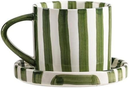 CACXKEP 8 Oz Coffee Mug Large Espresso Cups With Saucer Ceramic Coffee Mugs Porcelain Coffee Cup With Saucer Hand-Painted Striped Art Cup And Saucer,C