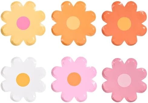 AimFun 36 Pcs Daisy Paper Plates Disposable Groovy Party Plates 7inch Flower Shaped Dessert Plates for Spring Birthday Baby Shower Wedding Bridal Party Decor Supplies