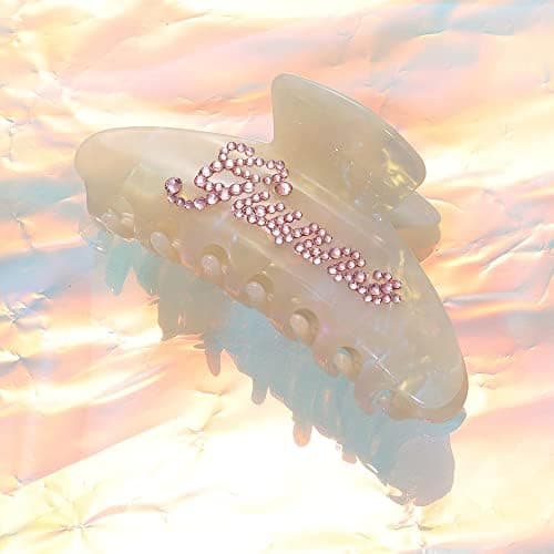 Large Hair Claw Clips for Women, Custom Name Banana Clips, Personalized Handmade Rhinestone Letter Claws on Both Sides, Claw Hair Clips Birthday Day Valentine's Day Gifts for Mom Wife (Shell White)