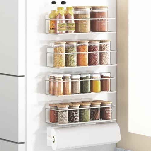 Roysili Magnetic Spice Rack For Refrigerator, Space Saving Magnetic Shelf For Fridge White 4 Pack