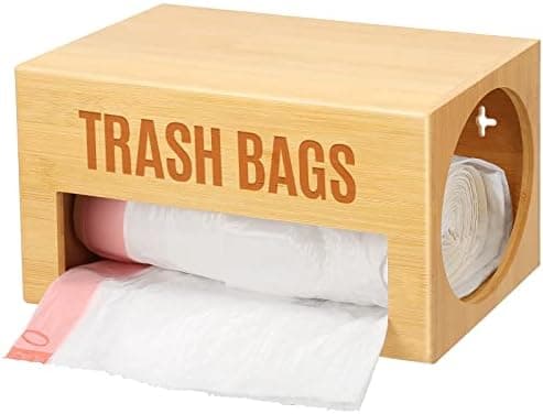 Libreshine Bamboo Garbage Bag Dispenser Roll Holder - Wall Mount Trash Bag Organizer for 13-33 Gallons, Under Sink Kitchen Grocery Bag Storage Container, Not Suitable for Large Roll