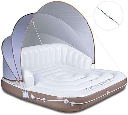 Canopy Island, 71" X 71" Inflatable Tanning Pool Lounger Float with SPF50+ Retractable Detachable Sunshade, Pool Float with 2 Built-in Cup Holders, Canopy Island Inflatable Lounge Load 440lbs
