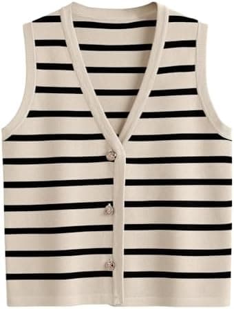 LILLUSORY Vest Tops for Women 2026 Summer Outfits Striped Sweaters Button Up Casual Blouses Jacket Fashion Clothes