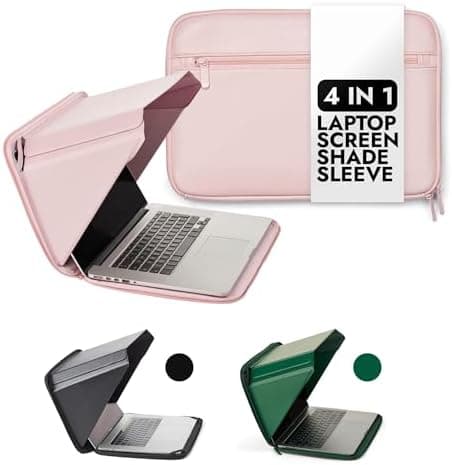 4-in-1 Laptop Screen Shade – Original Pro Sleeve – Built-in 4-in-1 Screen Shade, VeganHemp LTR, Sun, Privacy, Heat & Contrast Protection, Fits 15-16” MacBook, Patented, Pink | PHILBERT Danish Design