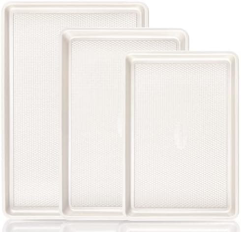 HONGBAKE Baking Sheet Pan Set, Cookie Sheets for Oven, Nonstick Half/Quarter/Jelly Roll Pans with Diamond Texture Pattern, Heavy Duty Cookie Tray, Cream Beige