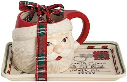 Mud Pie Christmas Santa Postcard Tray & Mug Set