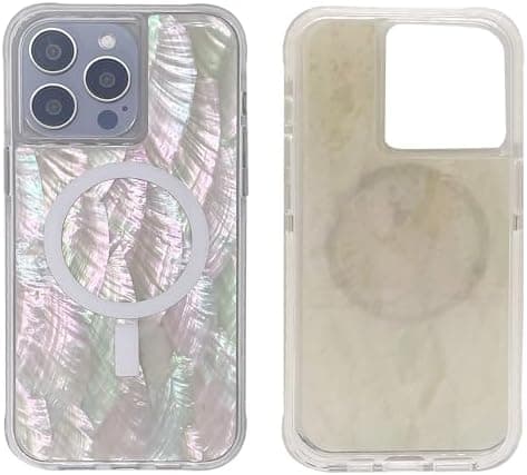 Magnetic Case for iPhone 15 Pro Max 6.7 inch Compatible with MagSafe Bling Shiny Real Seashell| Cute for Girls Women | Military Grade Dropproof | | Protective Phone Cover | Beige Mother of Pearl