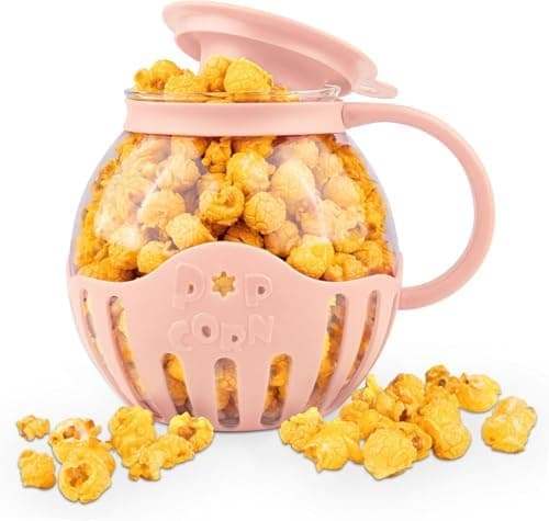 MMUGOOLER Glass Microwave Popcorn Popper, 2.25QT Original Popcorn Jar with Silicone Lid, Without BPA, Dishwasher Safe- Pink
