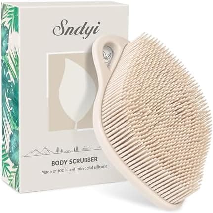 Sndyi Silicone Body Scrubber, Gentle Exfoliating Body Scrubber for Sensitive Skin, Leaf Shaped Shower Scrubber for Body with Lathering Bristles, Silicone Loofah Body Brush for Showering, Oatmeal