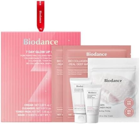 BIODANCE 7 Day Glow Up Kit: Collagen Gift Set for Glass-Skin, Korean Skin Care with Mask to Foam Cleanser, Toner Pads, Moisturizer, Gel Masks, All-in-One Skin Care Set