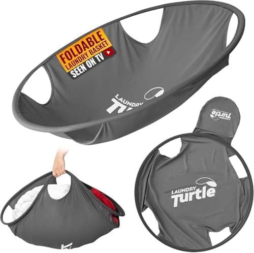 Laundry Turtle Collapsible Laundry Basket | Revolutionary Foldable Laundry Hamper | Innovative Laundry Basket for Dirty Clothes Washing & Dryer Removal Portable Laundry Grabber (Grey, Large)