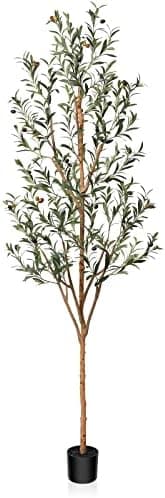 Kazeila Artificial Olive Tree 7FT Tall Faux Silk Plant for Home Office Decor Indoor Fake Potted Tree with Wood Branches and Fruits