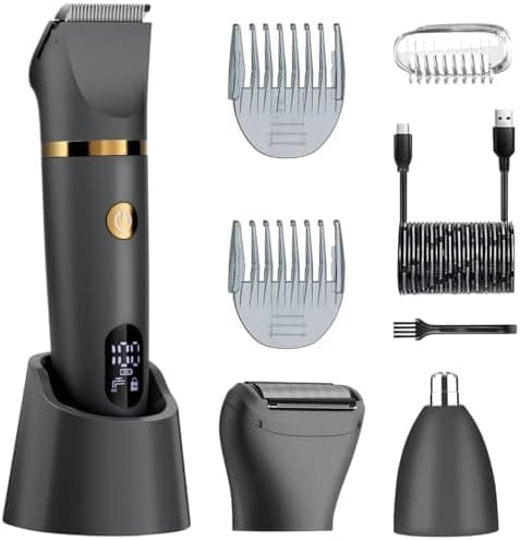 Zivelier Ball Shaver for Men, 3-in-1 Multifunction Body Hair Trimmer & Pubic Shaver with Titanium Blades (No Nicks!), IPX7 Waterproof Electric Razor, LED Display, Wet/Dry