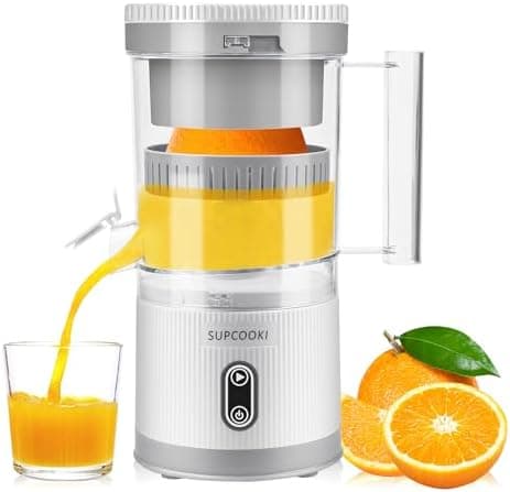 Electric Citrus Juicer, Rechargeable Juicer Machine with USB Cable and Cleaning Brush, Touch Button, Automatic Orange Lime Lemon Grapefruit Squeezer, Easy to Clean Portable Juicer, White