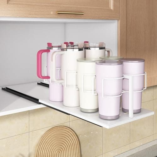 Bingyouth for Stanley 40 oz Cup Organizer and Storage, Pull-Out for Stanley Cup Holder, Kitchen Water Bottle Rack, for Stanley Cup Accessories, Sink and Locker Organizer,White