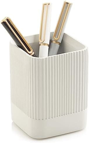 KIBAGA Aesthetic Pen Holder for Desk - Modern Concrete Pencil Holder - Cute and Functional Desk Organizer for Office Supplies - Stylish Office Decor Pen Cup