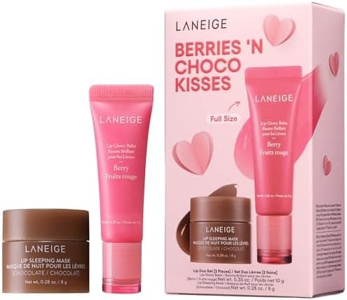 LANEIGE Berries N' Choco: Lip Glowy Balm Berry, Lip Sleeping Mask Chocolate, Nourish, Hydrate, Vitamin C and Murumuru Butter