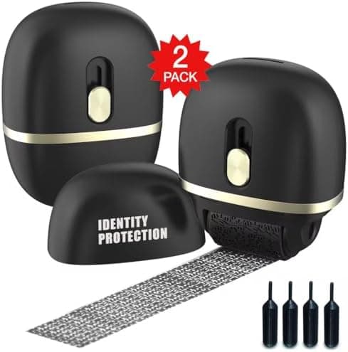 Lomil Identity Protection Roller Stamps 2 Pack - Confidential Roller Stamp with 4 Refills - Wide Identity Theft Protection Stamp for ID Blockout, Privacy & Security(Black)