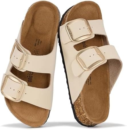 Project Cloud 100% Genuine Leather Flat Sandals for Women 2026 Comfortable Beach Essentials Womens Sandals Memory Foam Vacation Essentials Slides for Women Footwear (Santorini)