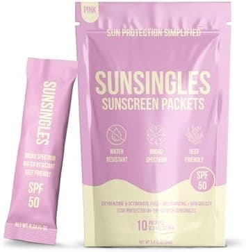SunSingles Broad Spectrum SPF 50 Travel Size Sunscreen Packets – Water Resistant and Non-Greasy – Oxybenzone & Octinoxate Free – Perfect Party Favors 0.34 Fl Oz (Pack of 10)