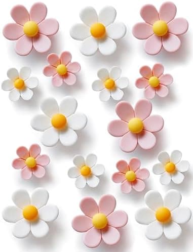 Mymazn Fridge Magnets Cute Refrigerator Magnets Colorful Decorative Magnets 3D Flower Magnets for Office Kitchen Locker 16PCS Pink White (8 Small+8 Large)