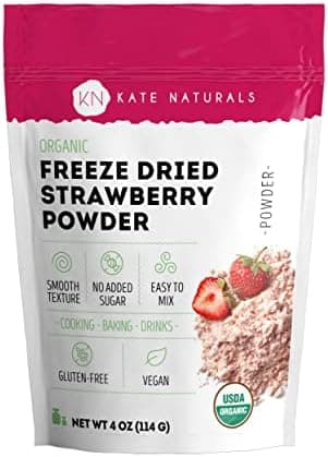 Kate Naturals Organic Freeze Dried Strawberry Powder for Baking & Drinks. Natural Strawberry Flavoring for Cakes, Icing & Smoothies (4oz, No Added Sugar)