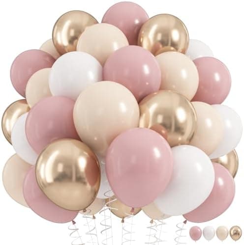 Nude Dusty Pink Balloons Set, 60Pcs 12 Inch Retro Blush Pink Apricot Helium Balloon Beige Sand White Champagne Gold Latex Neutral Balloons for Birthday Wedding Baby Bridal Shower Party Decorations