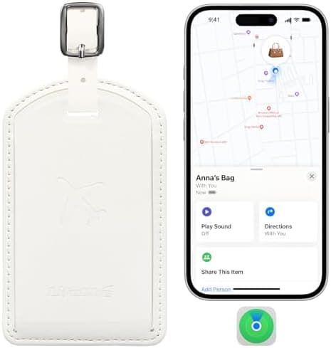 Luggage Tags Built-in Anti-Loss Tracker, Luxury Leather Luggage Tags for Suitcase, Travel Bags, Backpacks, Travel Organizer for Lost Baggage Prevention (Creamy White)