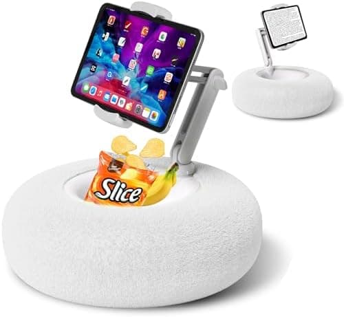 Debtrop Kindle Pillow Stand Holder with Snack Bowl for Reading in Bed, Cozy Tablet Phone iPad Pillow Stand for Lap Compatible with 4.7"-13" Phone, Tablet, iPad, iPhone, Google, Kindle, Samsung(White)