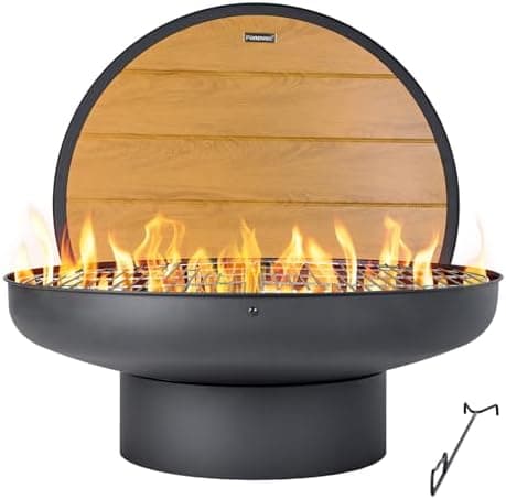 Panovue 32in Fire Pit Table with Lid,Heavy Duty and Deep Fire Bowl,Outdoor Wood Burning BBQ Grill Firepit Bowl with Cover Lid, Fire Pit for Outside Table for Backyard Bonfire Patio Picnic