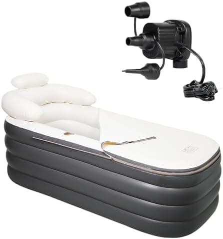 Crossing King Inflatable Bathtub, Portable Bathtub Adult with Electric Air Pump, Freestanding Foldable Spa Tub with Backrest Cup Holder for Indoor Outdoor, Easy to Inflate＆Drain (Gray)