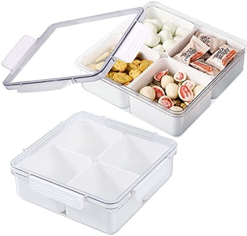 Divided Serving Tray with Lid - Vegetable Tray with Lid & Veggie Tray with Lid, Salad Container for Fridge, Food Grade Snackle Box Container with Compartments, Perfect for Fruits Candy Snack Appetizer