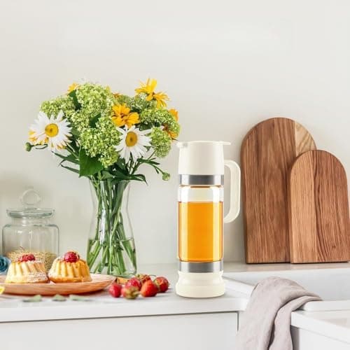 Aelga Coffee Syrup Dispenser, Honey Dispenser, 12 OZ Glass Syrup Bottles with Handle, No Drip Pouring, Coffee Bar Accessories for Coffee and Tea, White 2 Pack