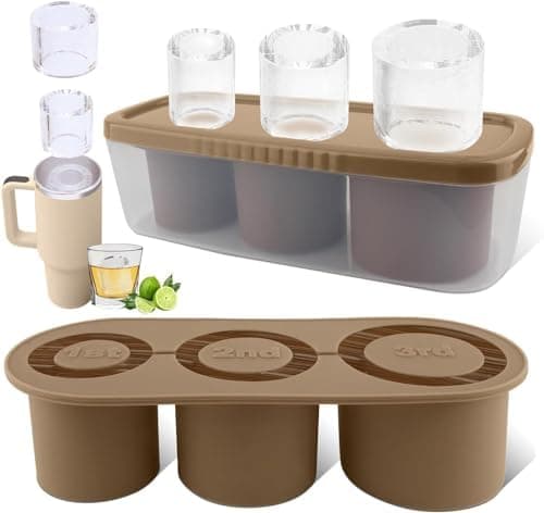 Tcamp Tumbler Ice Mold, Ice Cube Tray With Lid and Bin for 30-40 oz Tumbler Cup, Silicone Ice Cube Molds for Chilling Cocktails, Whiskey, Drinks, Coffee, Tea, Ice Maker (Brown)
